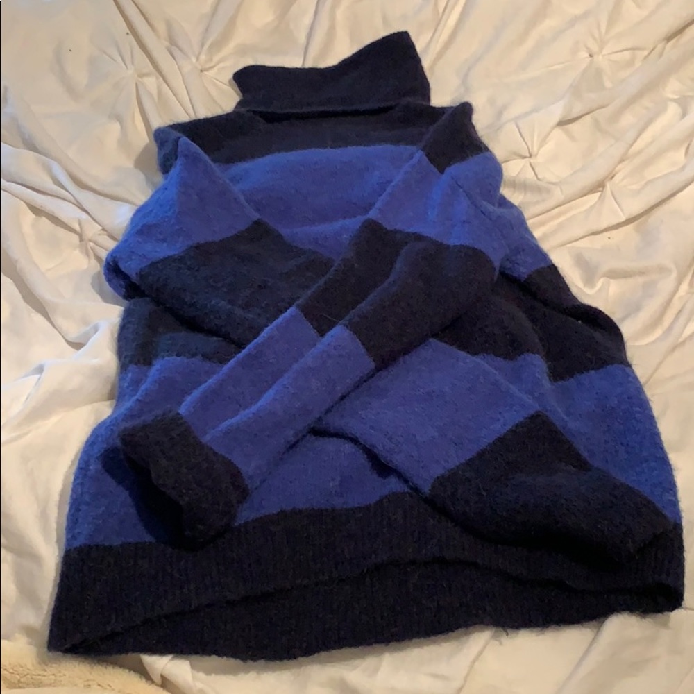 Blue and navy striped wool turtleneck sweater